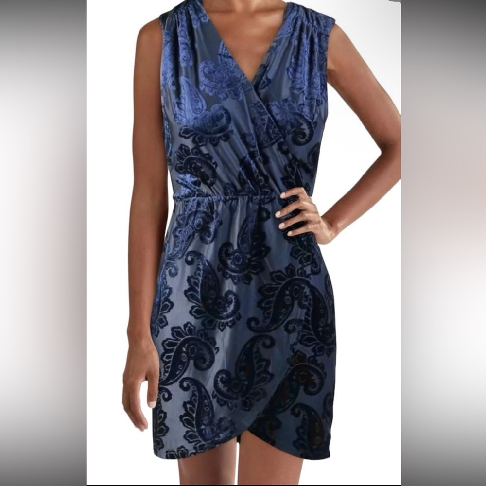 NWT Aqua Velvet Faux Wrap Mini Cocktail Dress Navy Size S (Orig. Retail: $88)